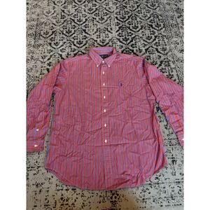 Vintage Ralph Lauren Classic Fit Red Blue Stripe Button Down Shirt Men's Large